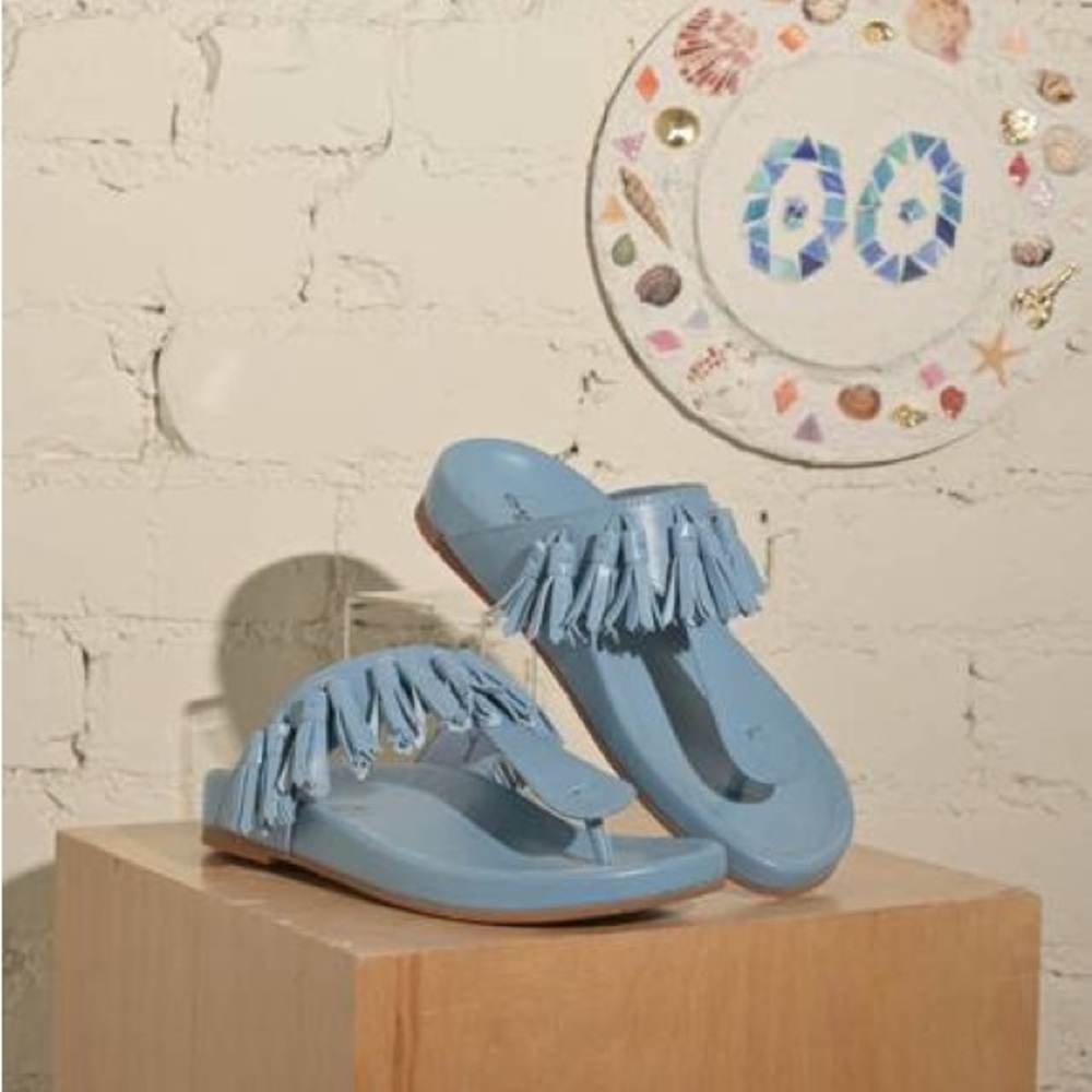 Brand New Charlotte Stone Trina Blue Fringe Sandals